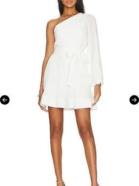 Milly One-Shoulder White Mini Dress with Draped Sleeve